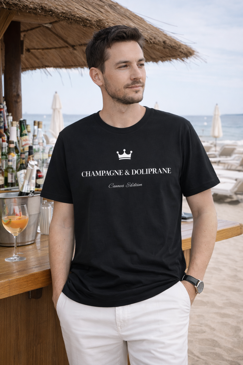 Champagne & Doliprane T-shirt – Cannes Festival Edition – Riviera Style Minimaliste